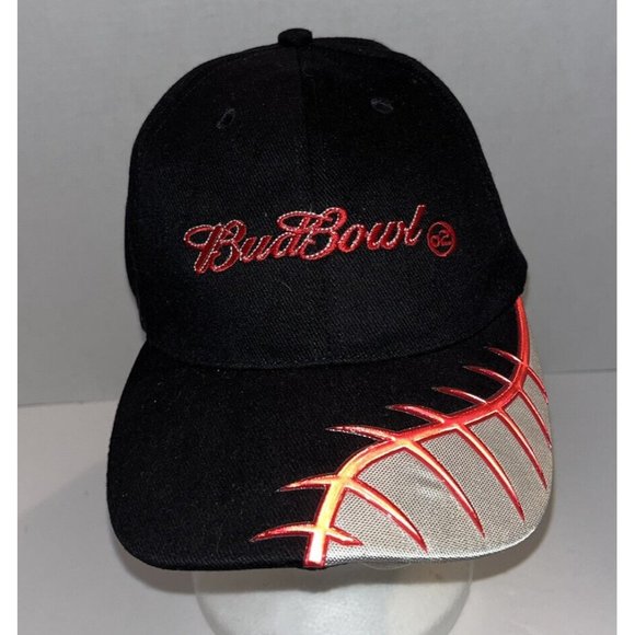Vintage Y2K 2002 Official Bud Bowl Trucker Cap Hat BUDWEISER Black & Red - Picture 1 of 8